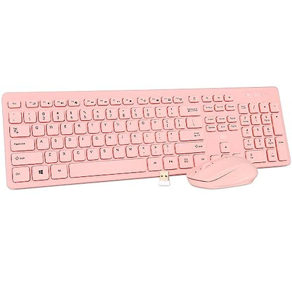 Wireless Keyboard and Mouse Combo - Rii Standard Office PC Keyboard and Optical Wireless Mice (Pink) - color: PINK