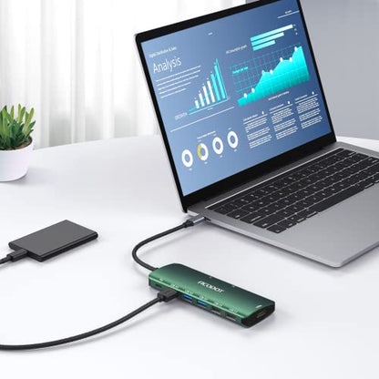 USB C Hub, 9-in-1 Multi-Port USB Adapter, 4K@60Hz HDMI, 100W Max PD, 3 USB3.0(5Gbps) + 2 USB2.0 Data Ports, SD/TF Card Reader for MacBook, iPad Pro, Dell, HP, Lenovo, Windows Laptop, Green - color: Green