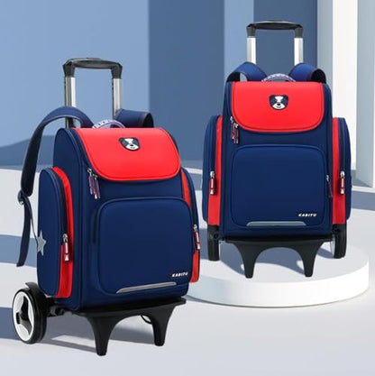 Childre's School Trolley Bag with Wheels, Waterproof Girls Boys Primary School Backpack with Reflective Stripes, Red - color: Red