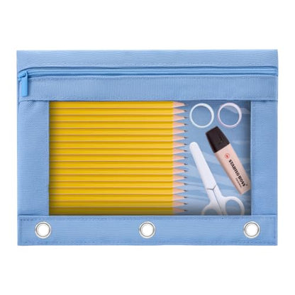 3 Ring Binder Pencil Pouch, Durable Pencil Case for School Supplies, Classroom Must Haves, 3-Hole Design Fits Binders, Zipper Closure, Ideal for Students/Back to School Dusty Blue - color: Dusty Blue