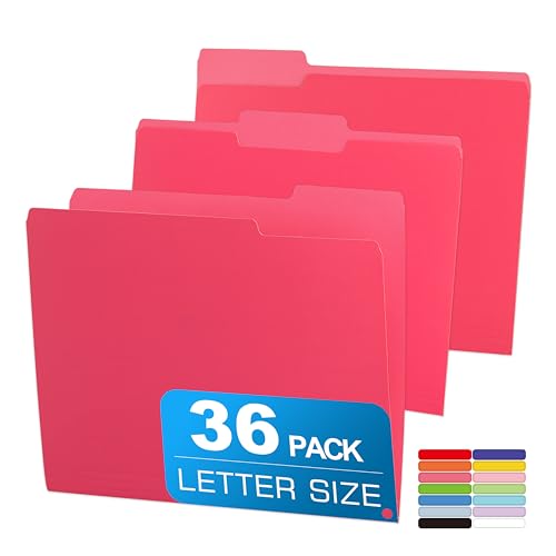36 Packs Colored File Folders,Rose Red File Folders,Two Tone Color File Folder 8.5 x 11 Inch,1/3 Cut Tabs Letter Size,Manila File Folders for Office,School and Home,Organization - color: Rose Red, style: 36 Packs
