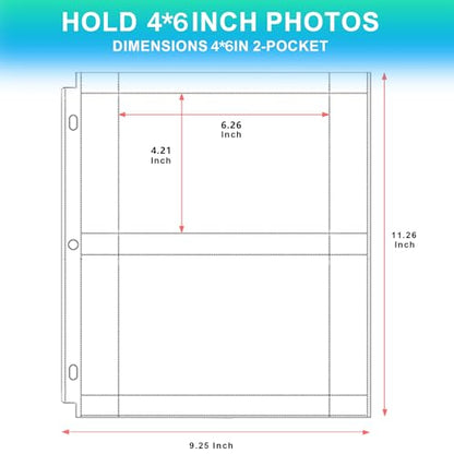 Aegero 50 Pack 4 x 6 Photo Sleeves for 3 Ring Binder(200 Pictures), Heavy-Duty Archival Photo Page Protectors, Clear Picture Album Refill Pages Holds, Acid-Free - size: 4x6inch-2pocket, style: 50 pack