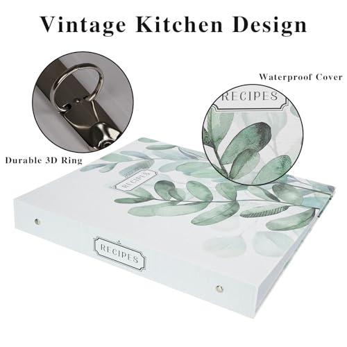 3 Ring Binder - 8.5x11, Full Page Recipe Binder Organizer Set with 25 Recipe Cards & 6 Divider Pages - color: Leaves, size: Large