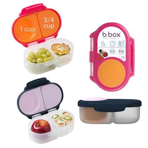 b.box Snack Box 2-Pack, Snack Containers for Kids, 1.75 Cup Kids Lunch Box | 1 3/4 Cup Bento Box for Kids, Lunch Containers, Leak Proof, Dishwasher Safe, BPA Free, PFAS Free, Ages 4m+ - color: Strawberry Shake + Indigo Rose, size: 2-pack
