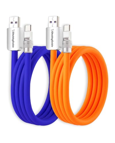 chubbycable Couple Chubby 2 Pack 120W USB C Cable Extra Thick Silicone Fast Charging Cable Compatible with iPhone 17-15 Series iPad Galaxy Series, Dark Blue+Orange, USB-A to Type-C, 3.3FT - color: Dark Blue+Orange, size: 3.3ft (1m), style: USB A-Type C