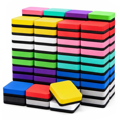OWLKELA 90 pcs Dry Erase Erasers, Magnetic Whiteboard Eraser, Mini Whiteboard Cleaning Pads for Classroom, Office and Home, 10 Colors - color: Multicolor, size: 90 Pcs