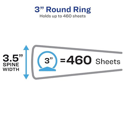 Avery Standard View 3 Ring Binders, 3" Round Rings, 460-Sheet Capacity, 3.5 Inch Wide Spine, White Binders, Ideal for Lightweight Organization and Occasional Referencing (12-Pack of 05741) - size: 3"
