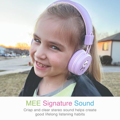 MEE audio KidJamz KJ55 Wired Children’s Headphones with 3.5mm Plug, Colorful Graphics, Volume Limiter & Microphone, Adjustable On-Ear Kids Headset for Online Learning/School/Travel/Tablet (Lavender) - color: Lavender, style: Standard