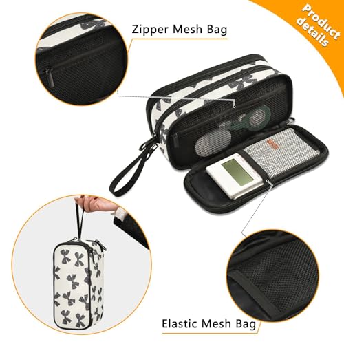ALAZA Black Bow Pattern Large Pencil Case, Pen Pouch Pencil Bag with 3 Compartments Pen Holder Organizer Stationery Bag - color: Black Bow