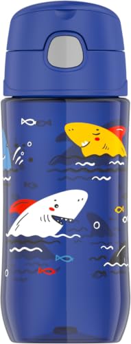 THERMOS FUNTAINER 16 Ounce Plastic Hydration Bottle with Spout, Sharks - color: Sharks