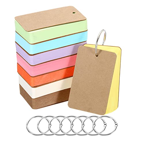 PATIKIL Blank Index Cards with Ring, 400Pcs Colored Blank Flash Card 3.5" x 2" Note Card Study Card for Memory Learning Studying Office Supplies Assorted Color