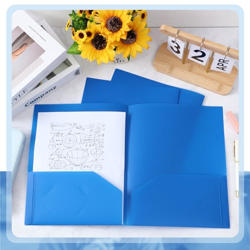 Gueevin 50 Pcs Plastic Folders with Pockets, Back to School Two Pocket Folder Fit Letter Size, Heavy Duty School Business Card Holder for Home Office, 11. 61 x 9. 45 Inches (Blue) - color: Blue