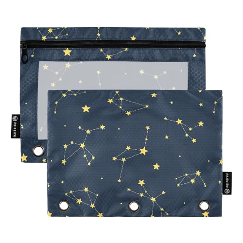 Gredecor Binder Pencil Pouch 3 Ring Sky Map of Northern Hemisphere Zipper Pencil Pouches Case 2 Pack Clear Binder Organizer for School Office - color: Sky