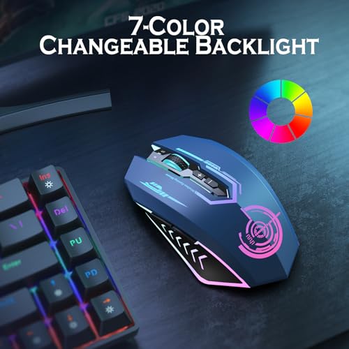 UHURU Gaming Mouse, Wireless Gaming Mouse with 7 Buttons 7 Changeable LED Color up to 12000 DPI, Rechargeable USB Gamer Mouse for PC Laptop (Blue) - color: blue