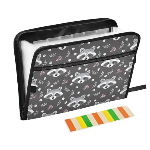 Expanding File Folder Raccoon Grey Accordion File Organizer 13 Pockets Document Organizer with Zipper Labels A4 Letter Office Storage - color: Multi3