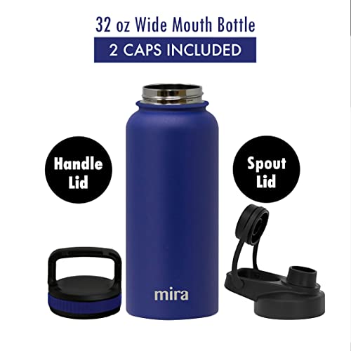 MIRA 32 oz Insulated Sports Bottle - Stainless Steel Temperature Control Thermo - Easy-Drink Spout (24Hr Cold/12Hr Hot) - Blue - color: Blue - 2 Lids