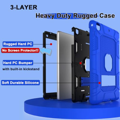 iPad 6th Generation Cases, iPad 5th Generation Case, iPad 9.7 Case, Hybrid Shockproof Rugged Drop Protection Cover Built with Kickstand for iPad 9.7 inch A1893 / A1954 / A1822 / A1823 (Blue+Black) - color: Blue+Black