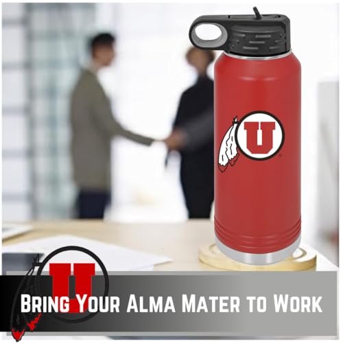 Game Day Outfitters Utah 32oz Stainless Steel Double Walled Red Beverage Bottle with Flip Straw Spout - College Gear for Playoff Season – For Office, Home or Auto – Show your Utes Pride - style: Utah / Red