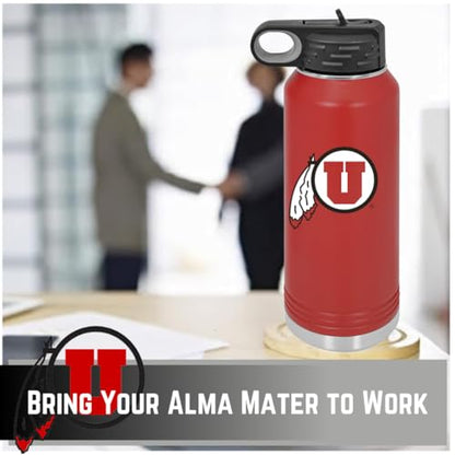 Game Day Outfitters Utah 32oz Stainless Steel Double Walled Red Beverage Bottle with Flip Straw Spout - College Gear for Playoff Season – For Office, Home or Auto – Show your Utes Pride - style: Utah / Red