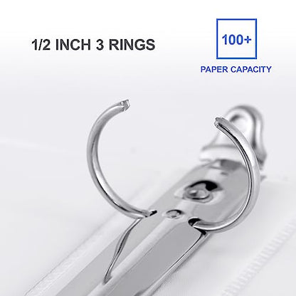 3 Ring Binder 1/2 Inch, ViVin Sturdy 0.5"-Round Ring Binder with 2 Interior Pockets, Clear View Cover, PVC-Free, Fits 100 Sheets of 8.5'' x 11'' Paper, Office Home School (12 Pack, White) - color: White, size: 1/2 Inch, style: 12 Pack