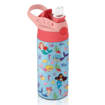 Mermaid Gifts for Girls - 12oz Mermaid Kids Water Bottle with Straw, Ocean Stainless Steel Water Bottle, Insulated, Leak-proof, BPA-free, Pop-up Straw Lid, for School - Children Birthday Gift Cup(1pc) - color: Mermaid