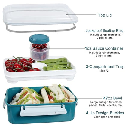 47oz Salad Lunch Container To Go, 3 Pack Salad Bowls Bento Lunch Boxes | Food Storage Meal Prep Containers with Tray/Dressing Containers for Salad, Snacks,Fruit, BPA Free, Microwave Dishwasher Safe - color: Navy & Navy & Navy