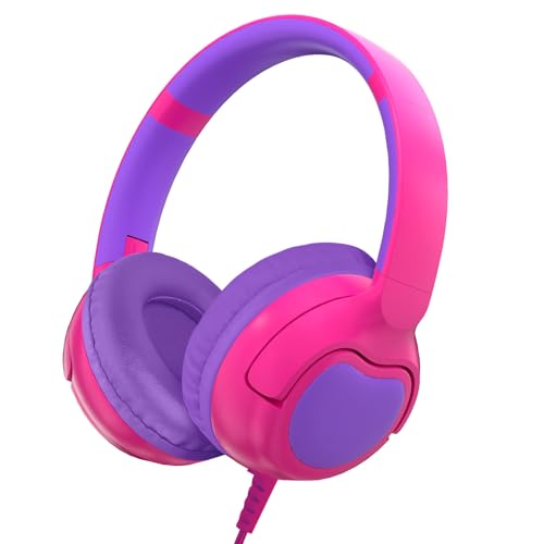 ZIHNIC Wired Kids Headphones, Safe 85dB Volume Limit for Boys & Girls, Comfortable Earpads, Foldable Design for School, Tablets, and Travel-Rose RED - color: Rose RED