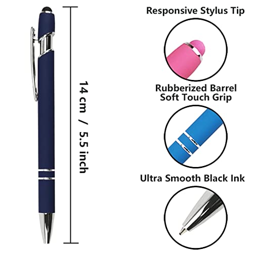Oddmoal Ballpoint Pen with Stylus Tip, Soft Touch Click Metal Pen, 1.0mm Medium Point, Black Ink, 12 Count(Dark Blue) - color: Dark Blue - 12 Pens