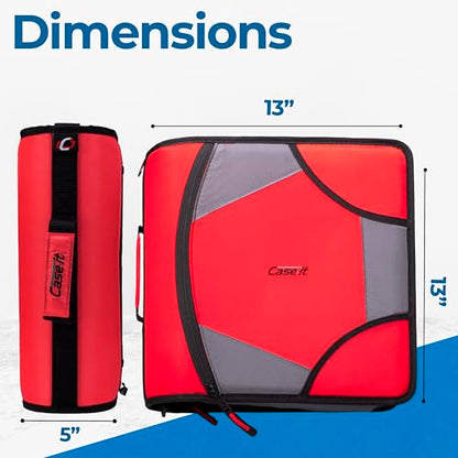 Case-it King Sized Zip Tab School Zipper Binder | 4-Inch D-Rings, 800 Sheet Capacity, 5-Subject Expanding File Folder, Multiple Pockets & Storage Organizer, Shoulder Strap|D-186 Fire Engine Red|4 Pack