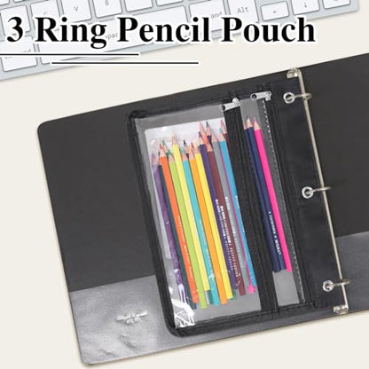 YoeeJob Pencil Pouch for 3 Ring Binder with 1.5 inch Expandable Large Capacity, 2 Pack Double Pockets Zipper Pencil Case, Pencil Binder Pouch for School Office Home - color: black