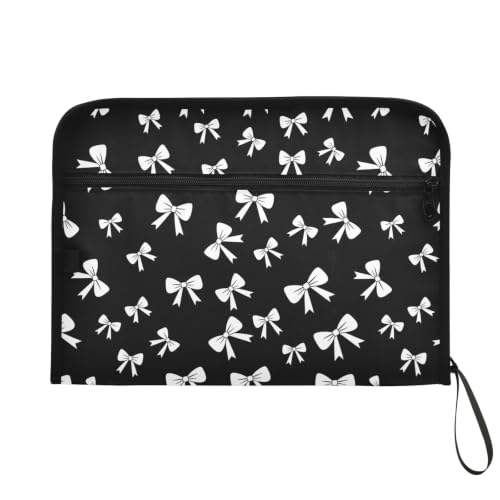 Gredecor 13 Pockets File Folder Organizer A4/Letter Water Resistant Document Bag with Zipper Filing Folder Expanding File Pouch Storage for School Office, Cute White Bow on Black - color: Cute White Bow on Black