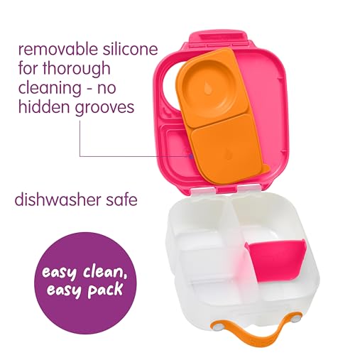 b.box Mini Lunch Box Kids | 4.25 Cup Leak Proof Bento Box for Kids Ages 3+ | 3 Compartment Snack Containers, School Lunch Container, Dishwasher Safe, BPA-Free, PFAS-Free - Strawberry Shake - color: Strawberry Shake, size: 1-pack