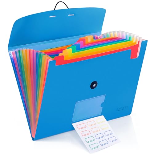 13 Pocket Expanding File Folder Accordian File Organizer, A4 Letter Size Paper Document Receipt Holder for School Office Supplies, Blue - color: Blue