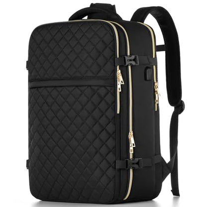 MOMUVO Large Travel Backpack Women, Flight Approved Carry On Backpack, Water Resistant Anti-Theft Casual Daypack Bag Fit 18.4 Inch Laptop with USB Charging Port, Black - color: Black, size: 18.4 inch