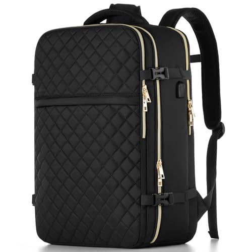 MOMUVO Large Travel Backpack Women, Flight Approved Carry On Backpack, Water Resistant Anti-Theft Casual Daypack Bag Fit 18.4 Inch Laptop with USB Charging Port, Black - color: Black, size: 18.4 inch