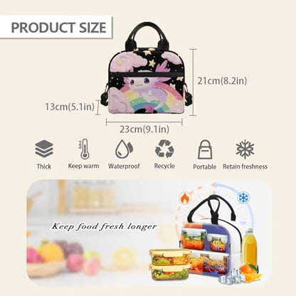 Axolotl Preschool Lunch Box Kids 4-6 Rainbow Simple Modern Lunch Box for Girls 6-8 Kindergarten Meal Bag Elementary School Toddler Students Children Lightweight Adjustable Shoulder Strap - color: Rainbow Axolotl