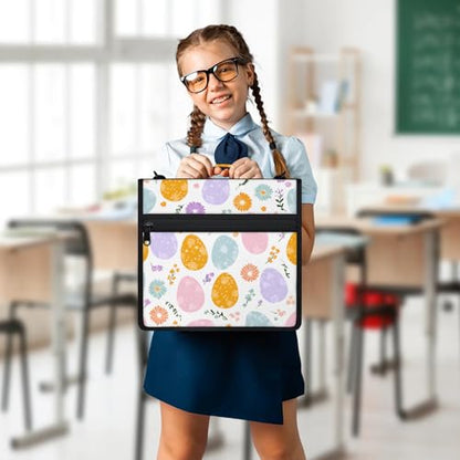 Easter Day Eggs Zipper Binder, 3 D-Ring Expanding File Folder with Handle & Adjustable Shoulder Strap, 400 Sheets Capacity Multi-Pocket Organizer for 13 Inch Laptop - color: Easter Day Eggs