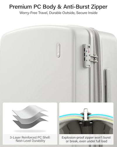 Hanke 20 Inch Expandable Carry On Luggage, 22x14x9 Airline Approved, TSA Lock Hard Shell Lightweight Suitcase for Men Women (Smoke White) - color: Smoke White, size: 20 Inch EXT