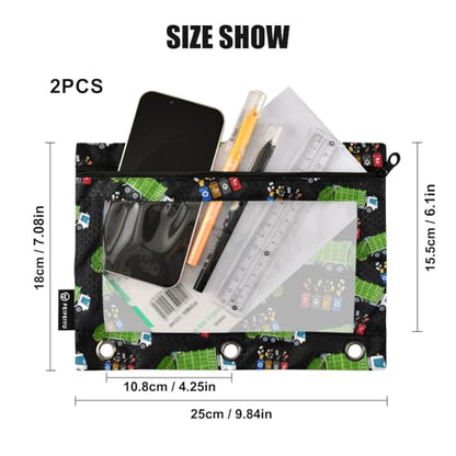 Garbage Truck Trash Recycling Pencil Pouch for 3 Ring Binder, Binder Pencil Pouches with Clear Window Zipper Pencil Case for Office College Supplies, 2PCS (B0310) - color: B0310