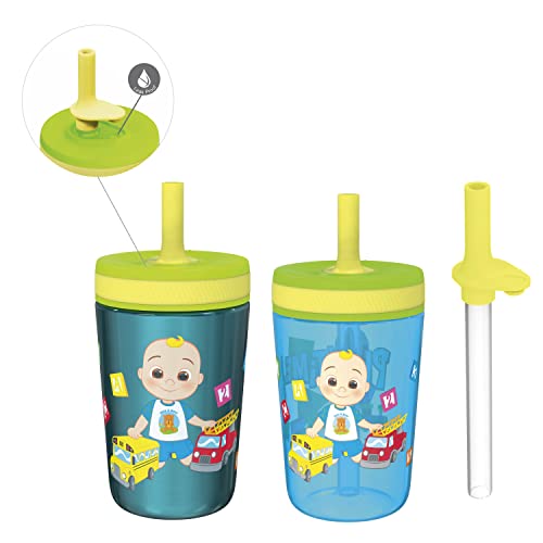 Zak Designs CoComelon Kelso Tumbler Set, Leak-Proof Screw-On Lid with Straw, Bundle for Kids Includes Plastic and Stainless Steel Cups with Bonus Sipper (3pc Set, Non-BPA) - color: CoComelon, size: 3 Piece Set (Pack of 1)