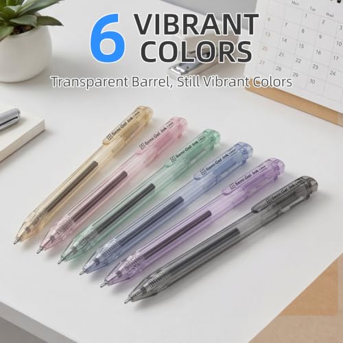 12 Pack 1.0mm Black Semi-Gel Ink Retractable Hex Rollerball Pens | Exclusive Import Semi-Gel Refill, Visible Ink Window, Non-Slip Hex Barrel, Proof Ink for Student, Nurse & Office Exam Writing