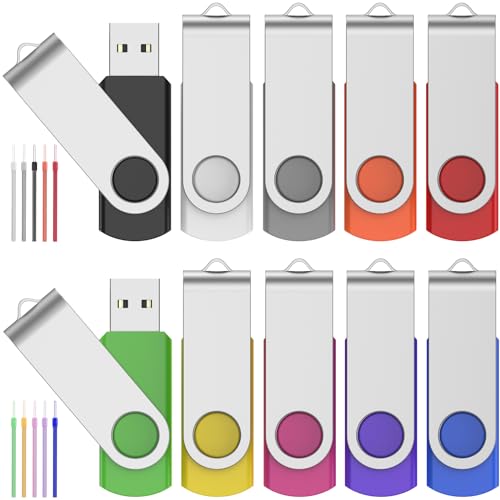 FEBNISCTE Flash Drive 256MB (NOT 256GB) Bulk Pack of 10 USB 2.0 Thumb Drives - Small Capacity 256 MB USB Sticks Value Multipack Pendrives - Multicolor Portable Zip Drive Swivel Pen Drive Jump Drive | USB 2.0Small Capacity 256 MB USB Sticks Value Multipack