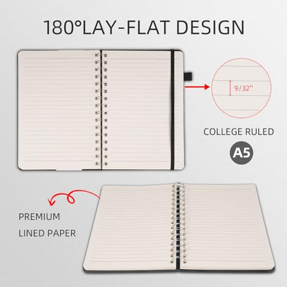 Spiral Notebooks Journal for Women Men 12 Pack Bulk Leather Hardcover with Pen Holder A5 160 Pages 100 GSM Thick Paper for Work School Lined Pink - color: Pink