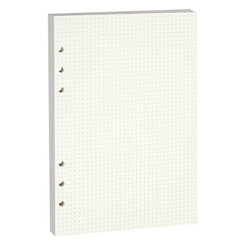 Beige A5 6-Hole Dot-Ruled Refill Paper(Pre-Punched) Fits A5 6-Ring Binder, 100GSM Thick No Bleed-through Sheets, Double Sided Writing for Fountain Pen & Gel Pen - size: Dot-A5