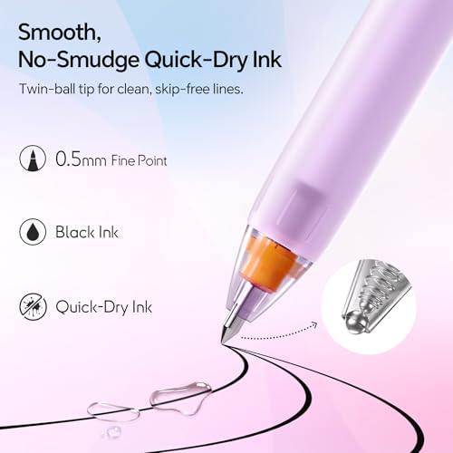 WRITECH Switch Gel Ink Pens: 0.5mm Black Ink Pen Retractable Silent and Clicky Soft Grip Fine Point Pen for Journaling Smooth Writing Quick-dry No Bleed 5ct - color: Black-B
