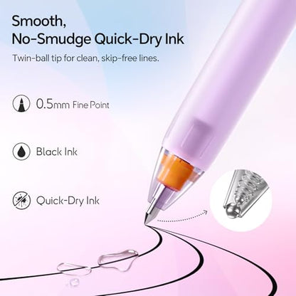 WRITECH Switch Gel Ink Pens: 0.5mm Black Ink Pen Retractable Silent and Clicky Soft Grip Fine Point Pen for Journaling Smooth Writing Quick-dry No Bleed 5ct - color: Black-B