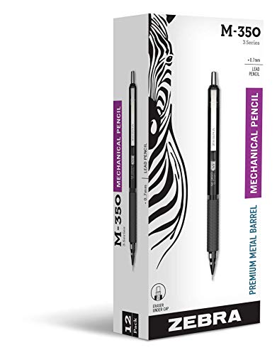 Zebra Pen M-350 Mechanical Pencil, 0.7mm Point Size, Space Black Barrel, Refillable Eraser, 12 Pack - color: Black Barrel, size: 1 Count (Pack of 12)