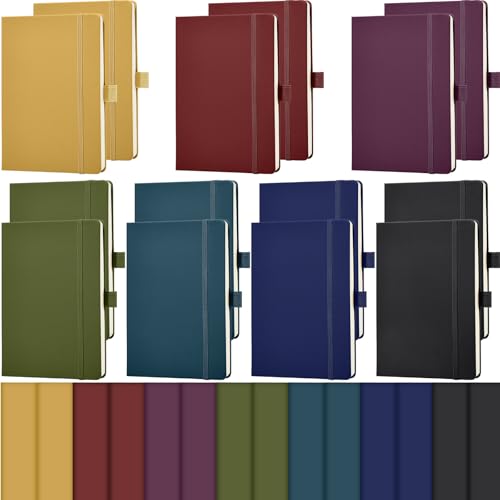 Laumoi 14 Pack Hardcover Journal Notebooks Bulk A5/A4/B5 Journaling Notebook Wide Ruled PU Leather Ruled Lined Journals with Pen Holder for School Business Work Writing (Retro Color,A5) - color: Retro Color, size: A5