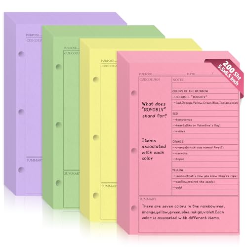 （Half Letter Size）5.5X8.5 Inch 200 Sheets Cornell Notebook Paper College Ruled Notebook Loose Leaf Half Letter Lined Paper 3 Hole Punched Taking System Filler Paper For Office School College Study