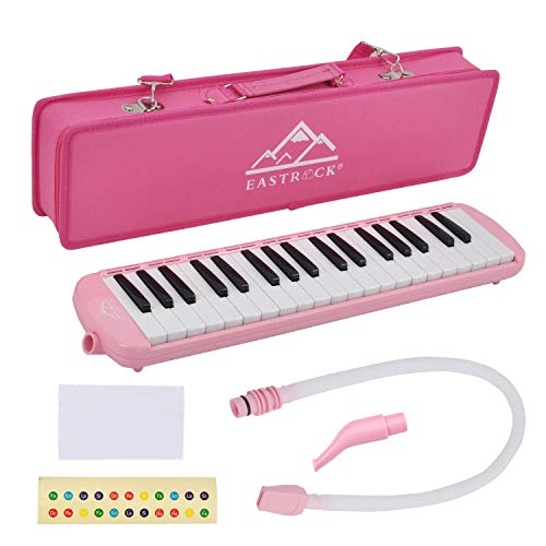 EastRock 37 Key Melodica Instrument Keyboard Soprano Piano Style with Mouthpiece Tube Sets and Carrying Bag for Beginners Adults Gift Pink - color: Pink, size: 37key